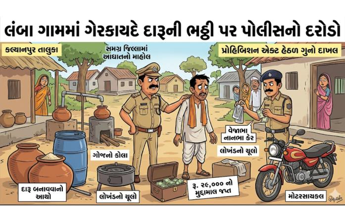કલ્યાણપુરના લાંબા ગામે દેશી દારૂની ભઠ્ઠી પર પોલીસનો દરોડો ચાલુ ભઠ્ઠી ઝડપાઈ, રૂ. ૨૯ હજારનો મુદ્દામાલ કબ્જે; એક આરોપીની ધરપકડથી પંથકમાં ચકચાર.