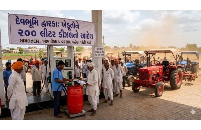 ખંભાળિયા તાલુકામાં ખેડૂતોને મોટી રાહત: મામલતદારનો 200 લીટર ડીઝલ આપવા આદેશ, ખેતી કામમાં મળશે સહારો