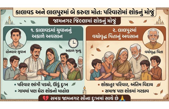 જામનગર જિલ્લામાં અકસ્માતોની કરુણ શ્રેણી : કાલાવડમાં તરુણ અને લાલપુરમાં વૃદ્ધનું મોત, પરિવારોમાં શોકની લાગણી.