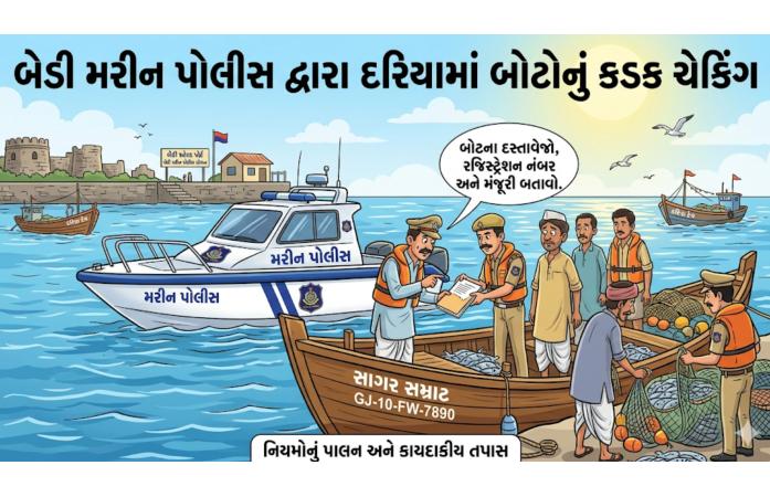 જામનગરના બેડી દરિયામાં ગેરકાયદેસર માછીમારી સામે મરીન પોલીસ સખ્ત, બે માછીમારો સામે ગુજરાત ફીશરીઝ એક્ટ હેઠળ કાર્યવાહી