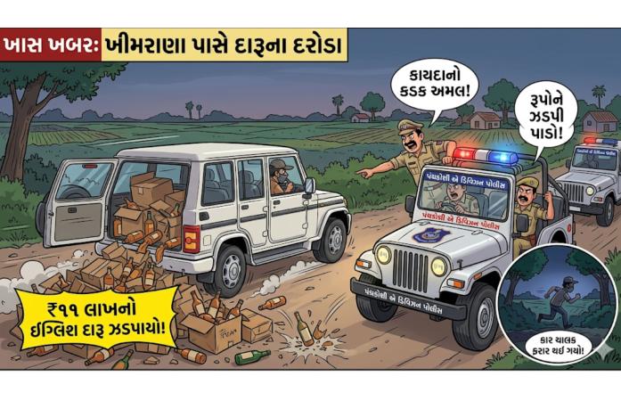 ખીમરાણા ગામે પંચકોશી એ ડિવિઝન પોલીસનો ફિલ્મી પીછો : ઇનોવા કારમાંથી રૂ. ૧૧ લાખનો ઇંગ્લિશ દારૂનો જથ્થો ઝડપાયો.