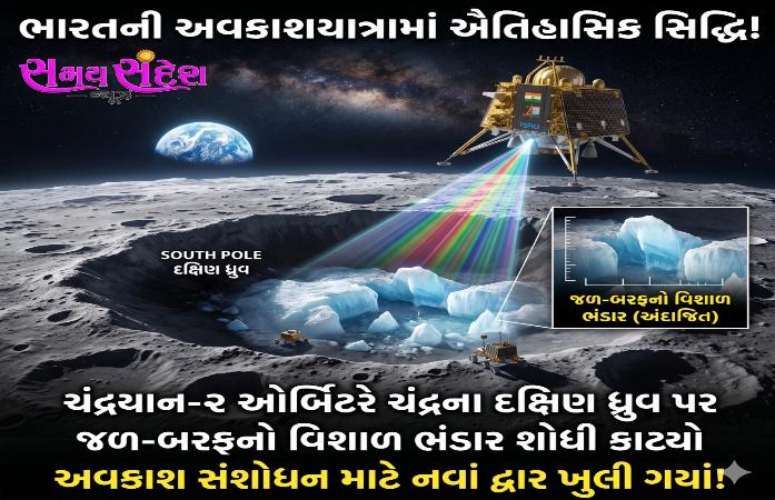ભારતની અવકાશયાત્રામાં વધુ એક ઐતિહાસિક સિદ્ધિ ચંદ્રયાન-૨ ઓર્બિટરે ચંદ્રના દક્ષિણ ધ્રુવ પર પાણીના બરફનો વિશાળ સ્ત્રોત શોધ્યો, સ્પેસ રિસર્ચ માટે ખુલ્યા નવા દ્વાર.