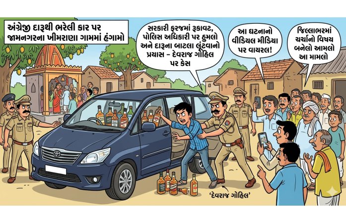 ખીમરાણામાં દારૂની બોટલો લૂંટવાના પ્રયાસ બાદ પોલીસ સાથે ઘર્ષણ વિડિયો વાયરલ થયા બાદ દેવરાજ ગોહીલ સામે ગુનો નોંધાયો, પોલીસે અટકાયત કરી કાર્યવાહી હાથ ધરી