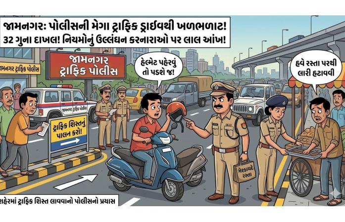 જામનગર શહેર-જિલ્લામાં ટ્રાફિક નિયમોના ભંગ સામે પોલીસની મેગા ડ્રાઇવ બેફામ વાહનચાલકો અને રસ્તા રોકતી રેકડીઓ સામે કાર્યવાહીથી વાહનચાલકોમાં દોડધામ