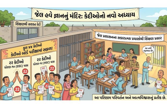 જેલની દિવાલો વચ્ચે જ્ઞાનનો અજવાળો : શિક્ષણથી બદલાઈ રહી છે બંદીવાનોની જિંદગી, 44 કેદીઓએ બોર્ડ પરીક્ષામાં મેળવી સફળતા.