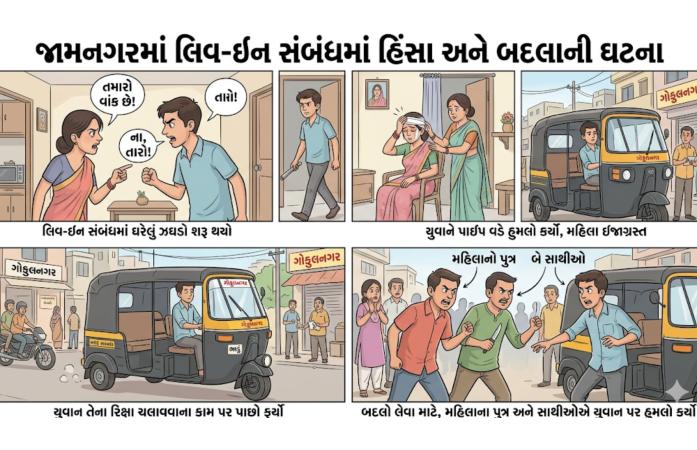 જામનગરમાં લિવ-ઇન સંબંધે લોહિયાળ વળાંક : પ્રેમિકા પર પાઈપથી હુમલો બાદ યુવક પર છરી વડે પ્રતિકાર, સામસામી ફરિયાદોથી ચકચાર.