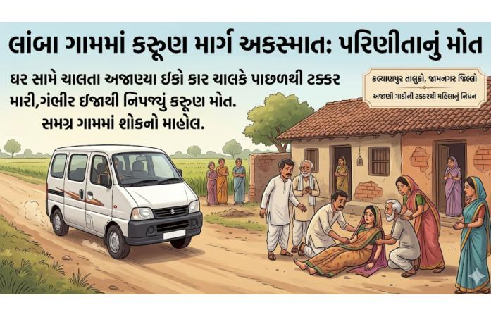 કલ્યાણપુરના લાંબા ગામે ગમખ્વાર અકસ્માત : ઈકો કારની ઠોકરે પરણીતાનું કરુણ મોત, પરિવારમાં શોકનો માહોલ.