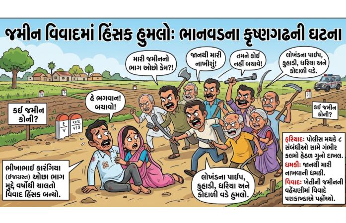 ખેતીની જમીન ઓછી આવવાના વિવાદે લીધું ઉગ્ર સ્વરૂપ: કૃષ્ણગઢ ગામે બે સગાભાઈના પરિવારો વચ્ચે મારામારી, વળતી ફરિયાદથી ગામમાં ચર્ચા.