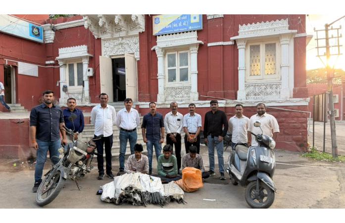 પવનચકીના કોપર કેબલ વાયર ચોરીનો એલસીબી દ્વારા પર્દાફાશ: રૂ. 1.77 લાખના મુદ્દામાલ સાથે ત્રણ આરોપીઓ ઝડપાયા