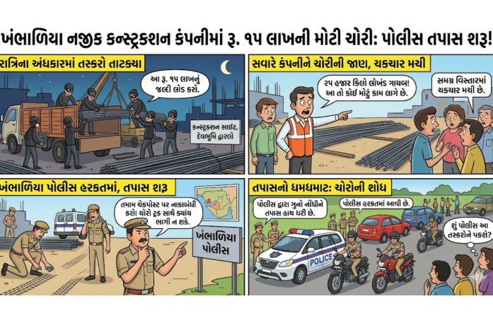 ખંભાળિયા નજીક ખાનગી કંપનીમાં તસ્કરોનો હાથફેરો: રૂ. 15 લાખના 25 હજાર કિલો લોખંડના સળિયાની ચોરી.