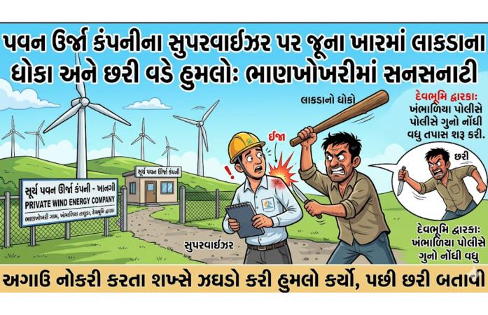 ખંભાળિયાના ભાણખોખરી ગામે નોકરીમાંથી છૂટા કરવાના ખારથી સુપરવાઇઝર પર હુમલો.
