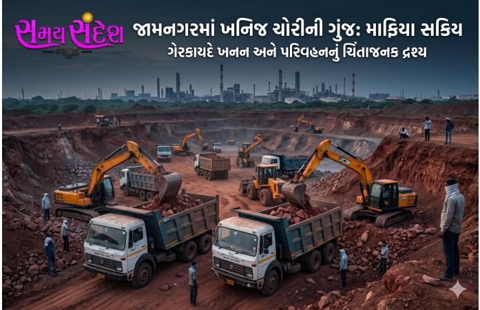 જામનગરમાં ખનીજ ચોરી સામે તવાઈ: 90 લાખનો મુદ્દામાલ જપ્ત, JCB-ડમ્પર સહિત 6 વાહનો કબજે.