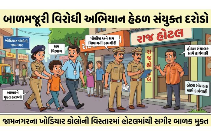 જામનગરમાં બાળમજૂરી વિરુદ્ધ તંત્રની મોટી કાર્યવાહી: હોટલમાં સગીર પાસેથી કામ કરાવતો સંચાલક કાયદાના સકંજામાં.