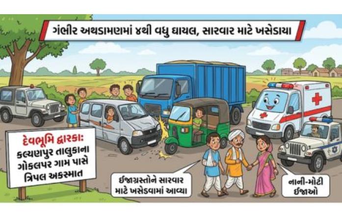 ગોકલપર પાસે ત્રિપલ અકસ્માત: ઇકો કાર, ટ્રક અને છકડો રીક્ષા વચ્ચે ધડાકાભેર ટક્કર, ચારથી વધુ લોકો ઘાયલ