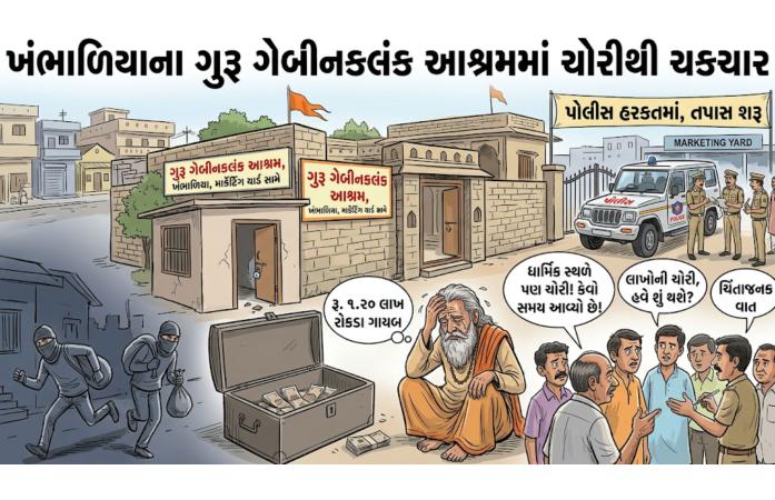 ખંભાળિયાના ગેબીનકલંક આશ્રમમાં લાખોની ચોરીથી ખળભળાટ : પૂજારીના રહેણાંક મકાનમાંથી રૂ. 1.20 લાખની રોકડ રકમ તસ્કરો ઉઠાવી ગયા, પોલીસની સઘન તપાસ શરૂ