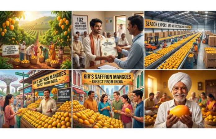 ગીરની કેસર કેરીનો વિશ્વભરમાં ડંકો: ચાલુ સીઝનમાં 550 મેટ્રિક ટન નિકાસ, સિંગાપોરમાં વધતી માંગથી ખેડૂતોમાં ખુશી; 102 નવા ફાર્મનું રજિસ્ટ્રેશન.