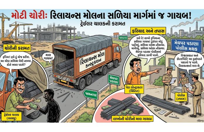 રિલાયન્સ મોલ પ્રોજેક્ટમાં લાખોની છેતરપિંડી! ટ્રેઇલર ચાલકે રસ્તામાં જ ઉતારી વેચી દીધા લોખંડના સળિયા, રૂ. 2.20 લાખના માલની ઉચાપતનો પર્દાફાશ.