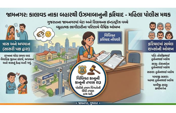 જામનગરમાં શિક્ષિકાનો સાસરીયાઓ સામે ગંભીર આક્ષેપો સાથે કાયદાનો આશરો: ત્રાસ, ધમકી અને પાંચ લાખની માંગણી મામલે ફરિયાદ નોંધાઈ.