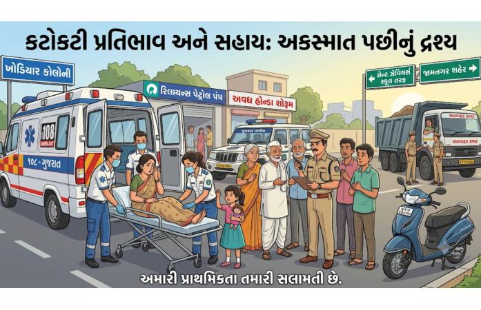 જામનગરના વ્યસ્ત માર્ગ પર ડમ્પરની અડફેટે માતા-પુત્રી: મહિલા ગંભીર રીતે ઘાયલ, પુત્રીને પણ ઈજા,ખોડીયાર કોલોની નજીક પૂરપાટ દોડતા ડમ્પરે એક્ટિવાને પાછળથી ટક્કર મારી.