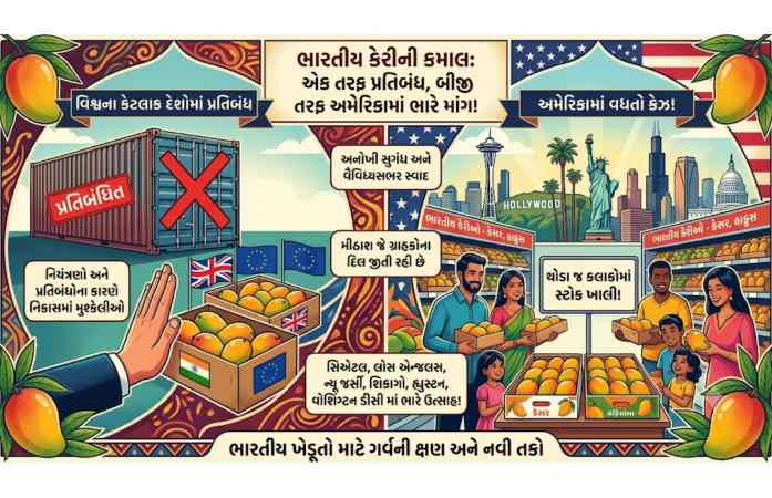અમેરિકામાં ભારતીય કેરીનો જાદુ: કેસર, અલ્ફાન્સો અને લંગડાની માંગે તોડ્યા તમામ રેકોર્ડ, કલાકોમાં ખલાસ થઈ જાય છે સ્ટોક.