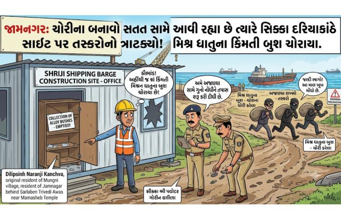 સિક્કા દરિયાકાંઠે ચોરીનો બનાવ: શ્રીજી સાઇટની ઓફિસમાંથી ₹51 હજારના કિંમતી બુશની તસ્કરી.