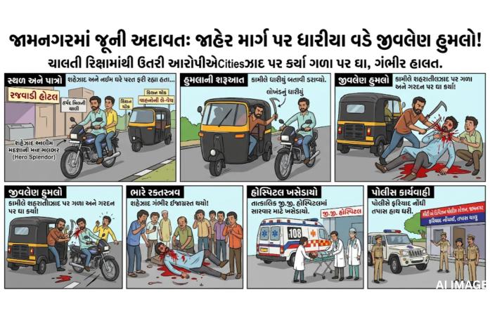 જૂની અદાવતમાં જામનગરમાં યુવક પર ધારીયાથી જીવલેણ હુમલો, ગળા અને ગરદનમાં ગંભીર ઇજાઓ
