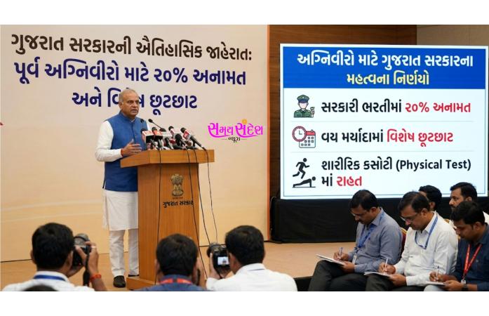 ગુજરાત સરકારનો ઐતિહાસિક નિર્ણય: પૂર્વ અગ્નિવીરોને સરકારી ભરતીમાં 20 ટકા અનામત, વયમર્યાદા અને શારીરિક કસોટીમાં પણ મળશે વિશેષ રાહત.
