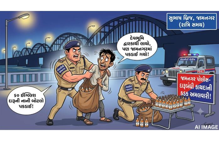 જામનગરમાં એલસીબીનો દરોડો: 60 દારૂના ચપલા સાથે ભીમરાણાનો શખ્સ ઝડપાયો.