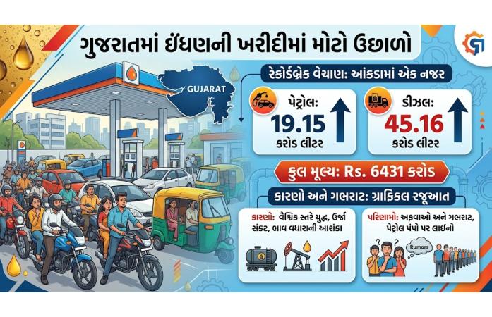 ગુજરાતમાં ઈંધણની ખરીદીમાં જબરદસ્ત ઉછાળો: પેટ્રોલ-ડીઝલનું રેકોર્ડબ્રેક વેચાણ, ₹6,431 કરોડનો કારોબાર