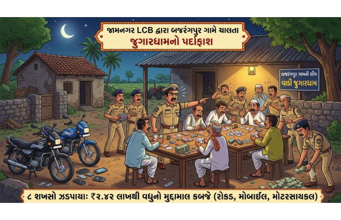 બજરંગપુર ગામની વાડીમાં ચાલતા જુગારધામ પર એલસીબીનો દરોડો : ગંજીપત્તાના જુગારમાં મસ્ત આઠ શખ્સો ઝડપાયા,