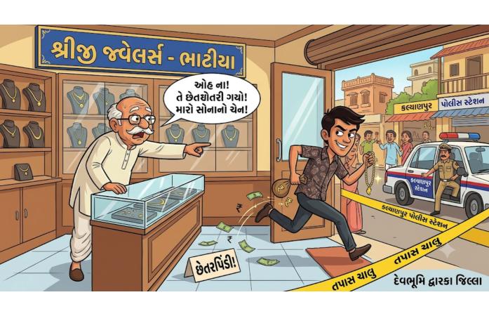 ભાટીયામાં જવેલર્સને વિશ્વાસમાં લઈ ₹4.31 લાખનો સોનાનો ચેન લઈને અજાણ્યો શખ્સ ફરાર