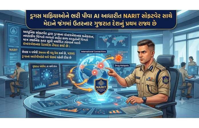 AIના શસ્ત્રથી ડ્રગ્સ માફિયાઓ સામે ગુજરાતનો મહાયુદ્ધ: NARIT સોફ્ટવેરથી આંતરરાષ્ટ્રીય નેટવર્ક પર સીધો પ્રહાર, દેશનું પ્રથમ રાજ્ય બન્યું ગુજરાત.
