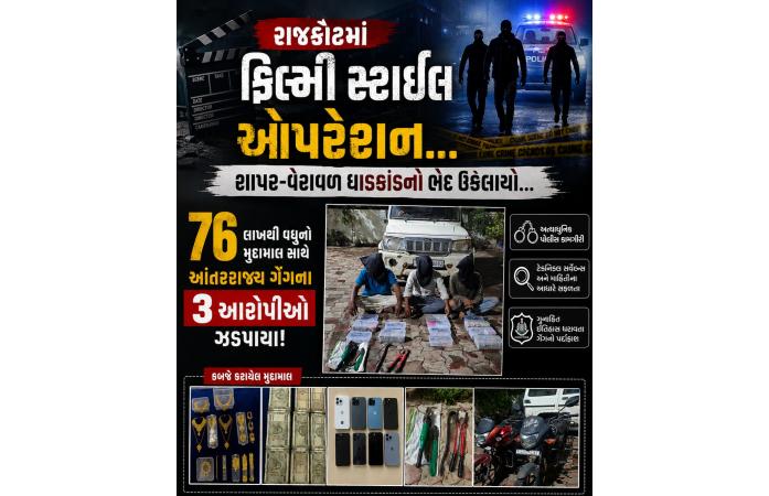 શાપર ધાડનો ભેદ ઉકેલાયો: 3 આરોપી ઝડપાયા.....