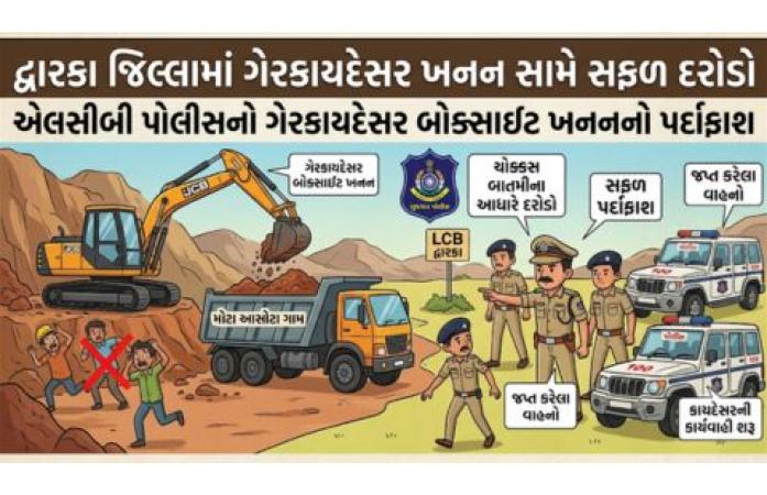 કલ્યાણપુરના મોટા આસોટા ગામે ગેરકાયદેસર બોક્સાઈટ ખનનનો પર્દાફાશ: એલસીબી પોલીસનો દરોડો, ખાણ-ખનીજ વિભાગને સોંપાઈ કાર્યવાહી