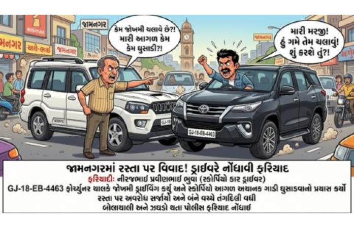 મોટીખાવડી ગેટ પાસે બે કારચાલકો વચ્ચે રસ્તા પર જ ઘર્ષણ, મારામારી અને વાહનોમાં તોડફોડ બાદ સામસામી ફરિયાદ નોંધાઈ.