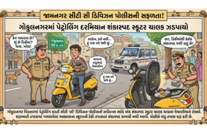 જામનગરમાં સ્કૂટરની ડેકીમાં બિયરનો જથ્થો લઈને ફરતો યુવાન ઝડપાયો, સર્વેલન્સ સ્કોડની કાર્યવાહીમાં રૂ. 33 હજારનો મુદ્દામાલ કબજે.
