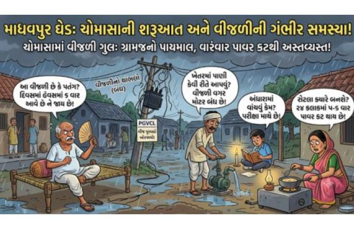 માધવપુર ઘેડમાં વારંવાર વીજ પુરવઠો ખોરવાતાં લોકો પરેશાન: ચોમાસાની શરૂઆતમાં જ ગ્રામજનોમાં ભારે રોષ, કાયમી ઉકેલની માંગ