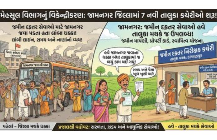 જામનગર જિલ્લામાં જમીન દફતર સેવાઓ હવે તાલુકા મથકે: 'ઇન્સ્પેક્ટર ઓફ લેન્ડ રેકોર્ડ્સ'ની 7 નવી કચેરીઓ કાર્યરત