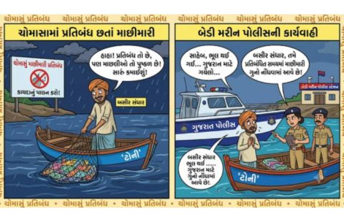 મોન્સૂન ફિશિંગ પ્રતિબંધનો ભંગ: જામનગર નજીક દરિયામાં માછીમારી કરનાર સામે ગુનો નોંધાયો.