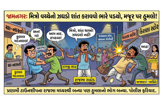 મિત્રને છોડાવવા વચ્ચે પડવું પડ્યું ભારે: જામનગરમાં યુવાન પર છરીથી જીવલેણ હુમલો, ચાર શખ્સો સામે ગુનો નોંધાયો.