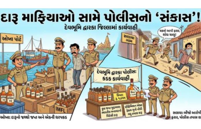ઓખા-સલાયામાં દારૂબંધી કાયદાનો ભંગ: પોલીસના બે દરોડામાં એક ઝડપાયો, એક ફરાર; ઇંગ્લિશ દારૂની ૮ બાટલી જપ્ત.