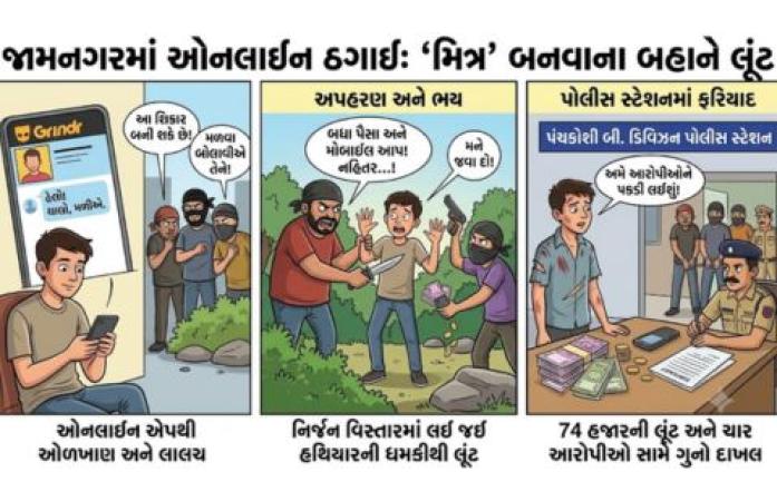 જામનગરમાં ઓનલાઈન ચેટિંગ એપથી યુવકને ફસાવી અપહરણ અને રૂ. 74 હજારની લૂંટ, ચાર આરોપીઓ સામે ગુનો નોંધાયો