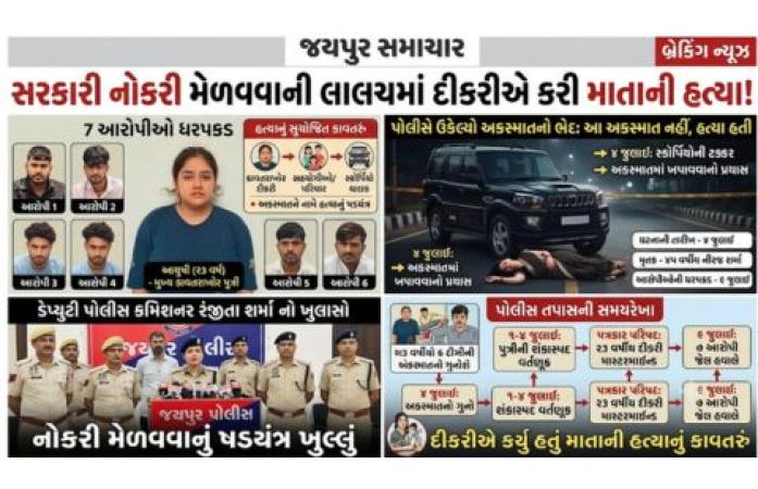 નોકરી મેળવવા માતાની હત્યા! જયપુરમાં દીકરીએ પરિવાર સાથે રચ્યું ખૂની કાવતરું, અકસ્માતનો ભેદ ઉકેલી પોલીસે સાત આરોપીઓની કરી ધરપકડ