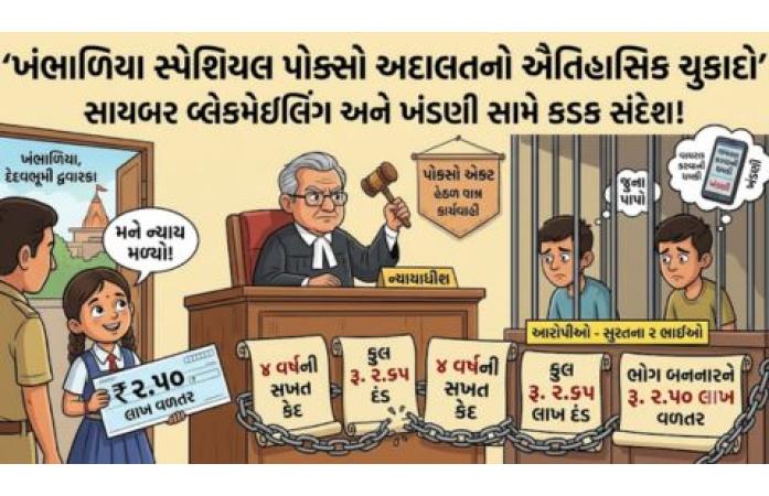 ખંભાળિયા પંથકની સગીરાને ફોટા-વીડિયો વાયરલ કરવાની ધમકી આપી ખંડણી માંગનાર બે ભાઈઓને ચાર વર્ષની સજા, રૂ. 2.65 લાખનો દંડ.