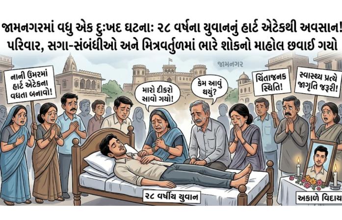 જામનગરમાં 28 વર્ષીય યુવાનનું હાર્ટ એટેકથી કરુણ અવસાન: નાની ઉંમરે હૃદયરોગના વધતા બનાવોએ વધારી ચિંતા