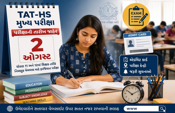 TAT-HS મુખ્ય પરીક્ષાની તારીખ જાહેર. ઉચ્ચતર માધ્યમિક શિક્ષક બનવા ઇચ્છુક ઉમેદવારો માટે મહત્વની જાહેરાત