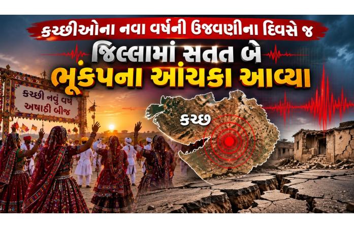 અષાઢી બીજે કચ્છમાં ધરા ધ્રૂજી: નવા વર્ષની ઉજવણી વચ્ચે બે મિનિટના અંતરે સતત બે ભૂકંપના આંચકા, લોકોમાં ફફડાટ.