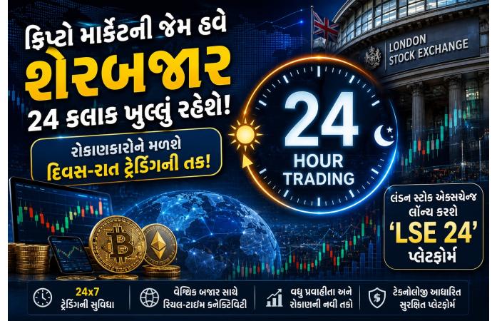 ક્રિપ્ટો જેવી 24 કલાક ટ્રેડિંગ તરફ શેરબજાર: લંડન સ્ટોક એક્સચેન્જ લાવશે 'LSE 24' પ્લેટફોર્મ.