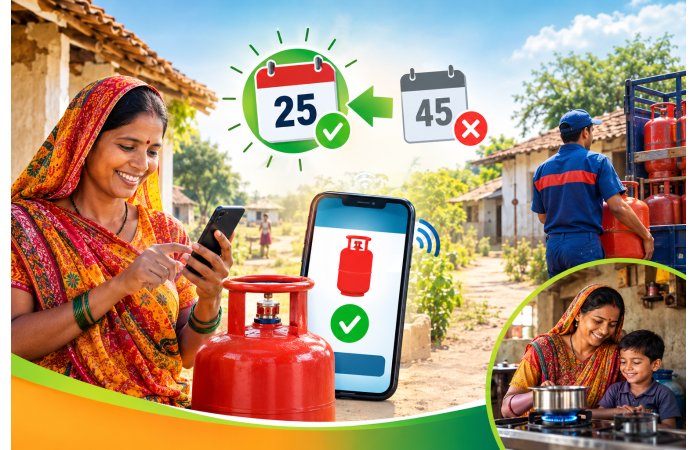 LPG સિલિન્ડર રિફિલ બુકિંગમાં મોટી રાહત: હવે 45 નહીં, માત્ર 25 દિવસમાં ફરી બુકિંગ થશે, ગ્રામિણ ગ્રાહકોને મળશે સીધો ફાયદો.