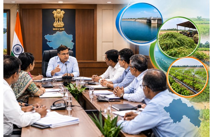 જામનગર કલેક્ટર કચેરીમાં પાણી, ઘાસચારો અને સિંચાઈ મુદ્દે મહત્વપૂર્ણ બેઠક.